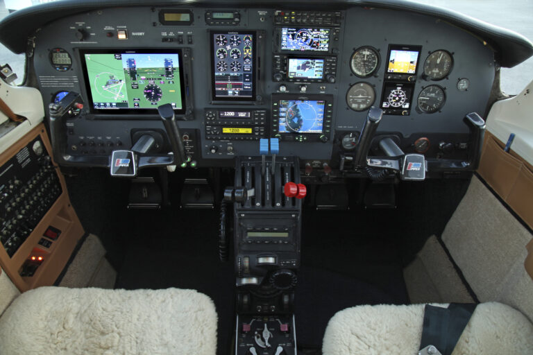 Flight deck and avionics panel of a Coastal Connections twin