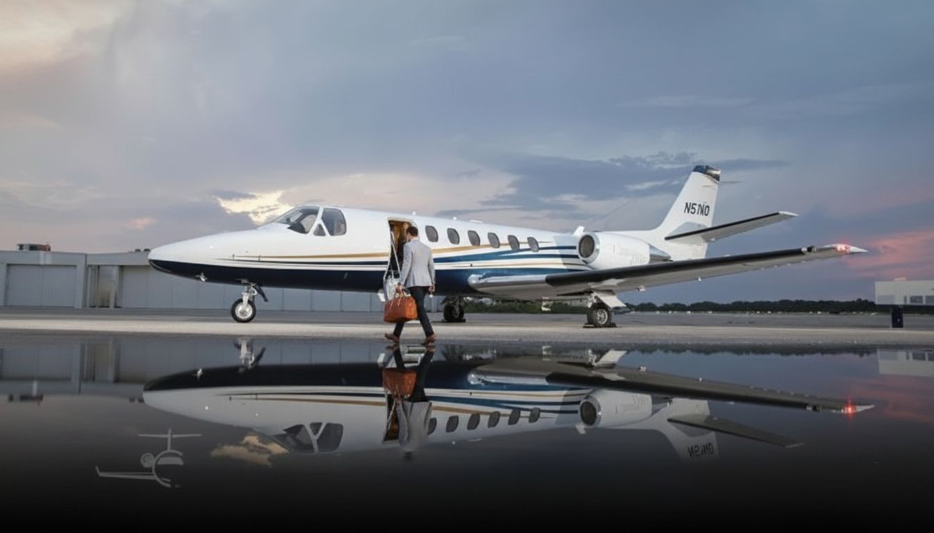 Passenger boarding the Cessna Citation V Ultra N51ND at Witham Field, Stuart, Florida